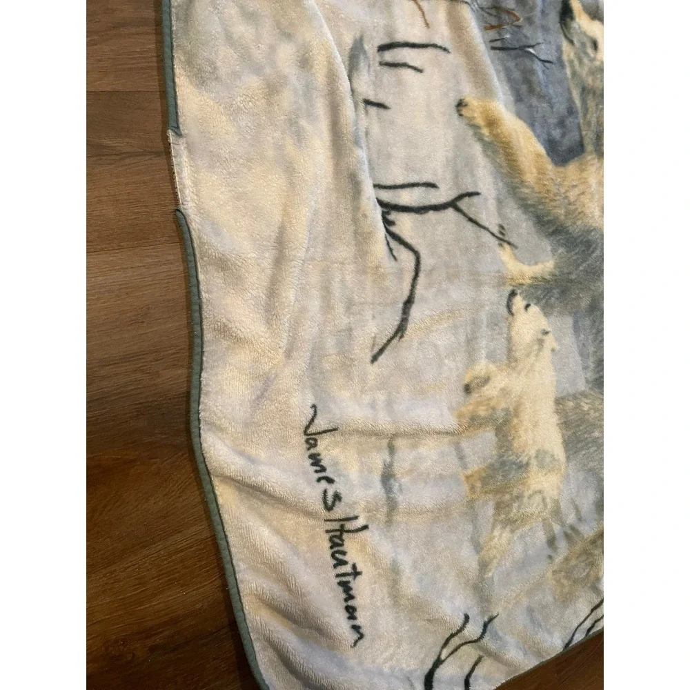 James Hautman Polar Bear Wildlife Fleece Throw Blanket‎ 60x50 Blue White Winter